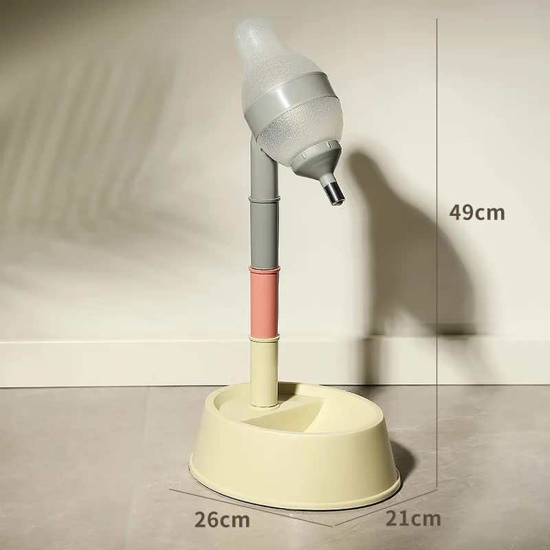 Beige Base Adjustable Height Pet Water Dispenser with Food Bowl Base - Non-Drip Bottle Feeder Station for Dogs &amp; Cats