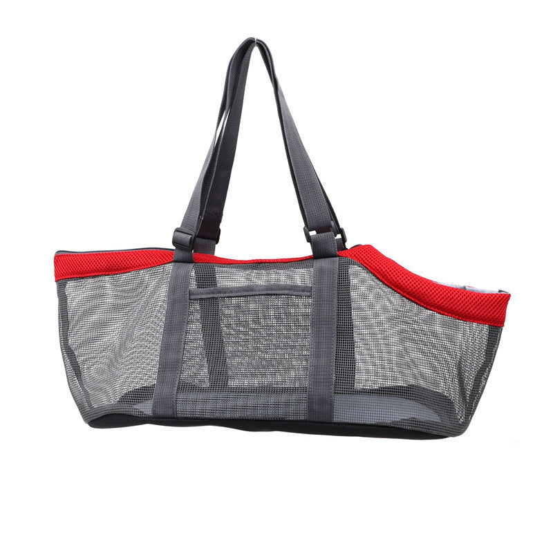 Grey And Red Lightweight Breathable Mesh Pet Carrier Handbag - Portable Travel Tote for Small Dogs &amp; Cats up to 8kg