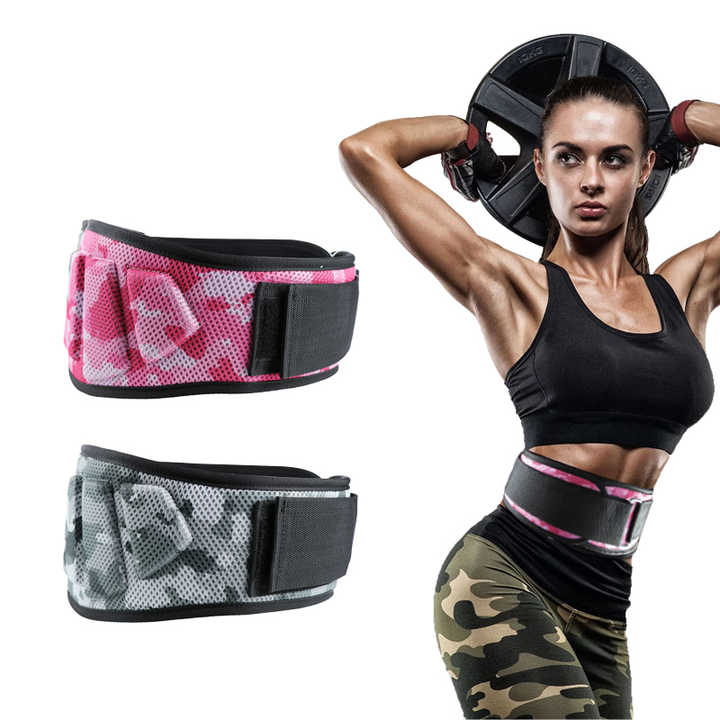 Size L Pink Camouflage Camo Weightlifting Belt - EVA Nylon Gym Belt for Squats, Deadlifts & Lumbar Support