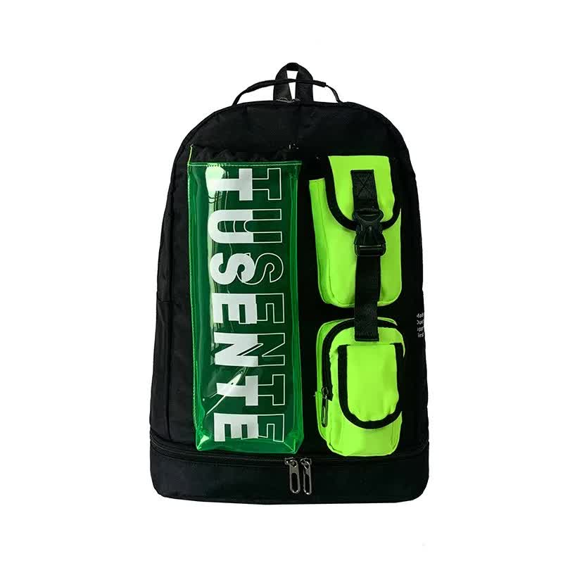 Green And Black Stylish Sports Backpack with Contrast Pockets - Unisex Gym Bag for Badminton &amp; Tennis
