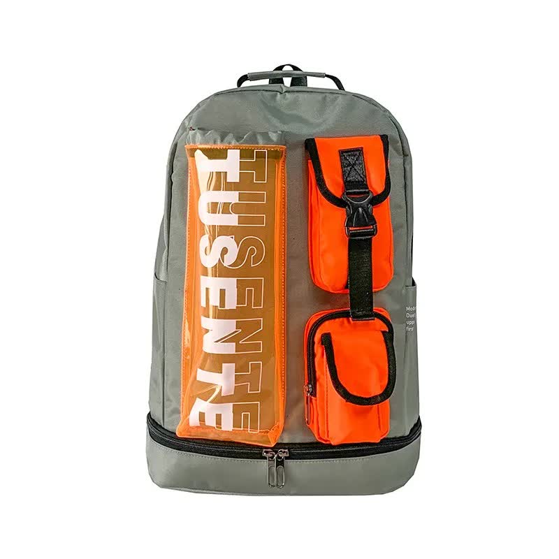Orange And Grey Stylish Sports Backpack with Contrast Pockets - Unisex Gym Bag for Badminton &amp; Tennis