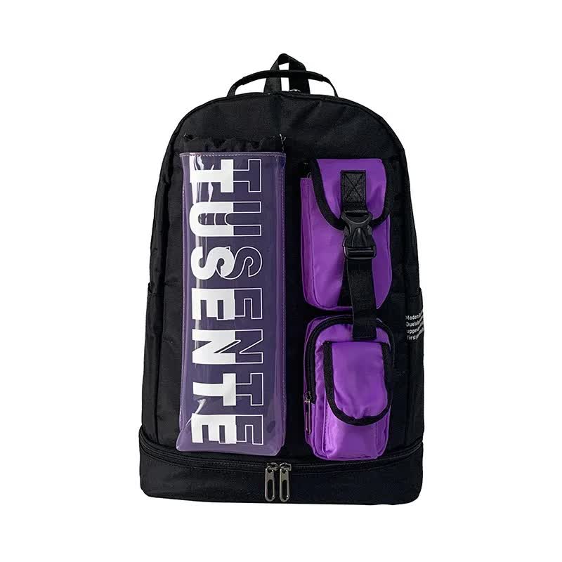 Purple And Black Stylish Sports Backpack with Contrast Pockets - Unisex Gym Bag for Badminton &amp; Tennis