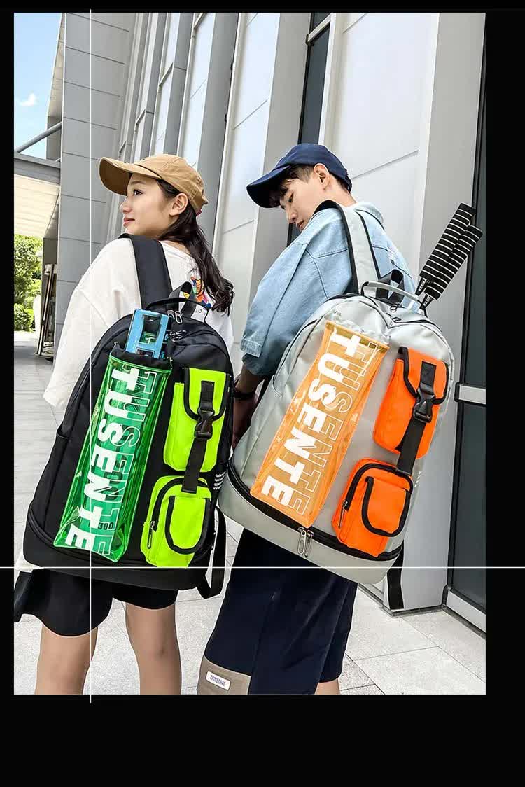 Purple And Black Stylish Sports Backpack with Contrast Pockets - Unisex Gym Bag for Badminton & Tennis