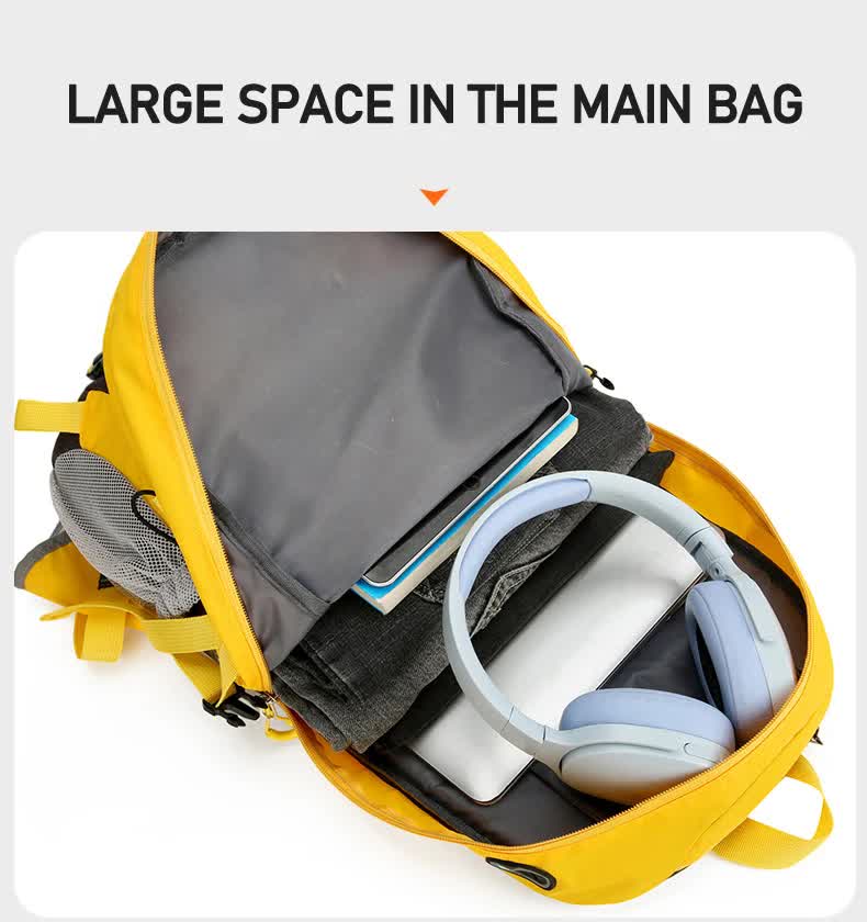 Yellow Lightweight 30L Hiking Backpack - Water-Resistant Outdoor Daypack for Trekking & Travel