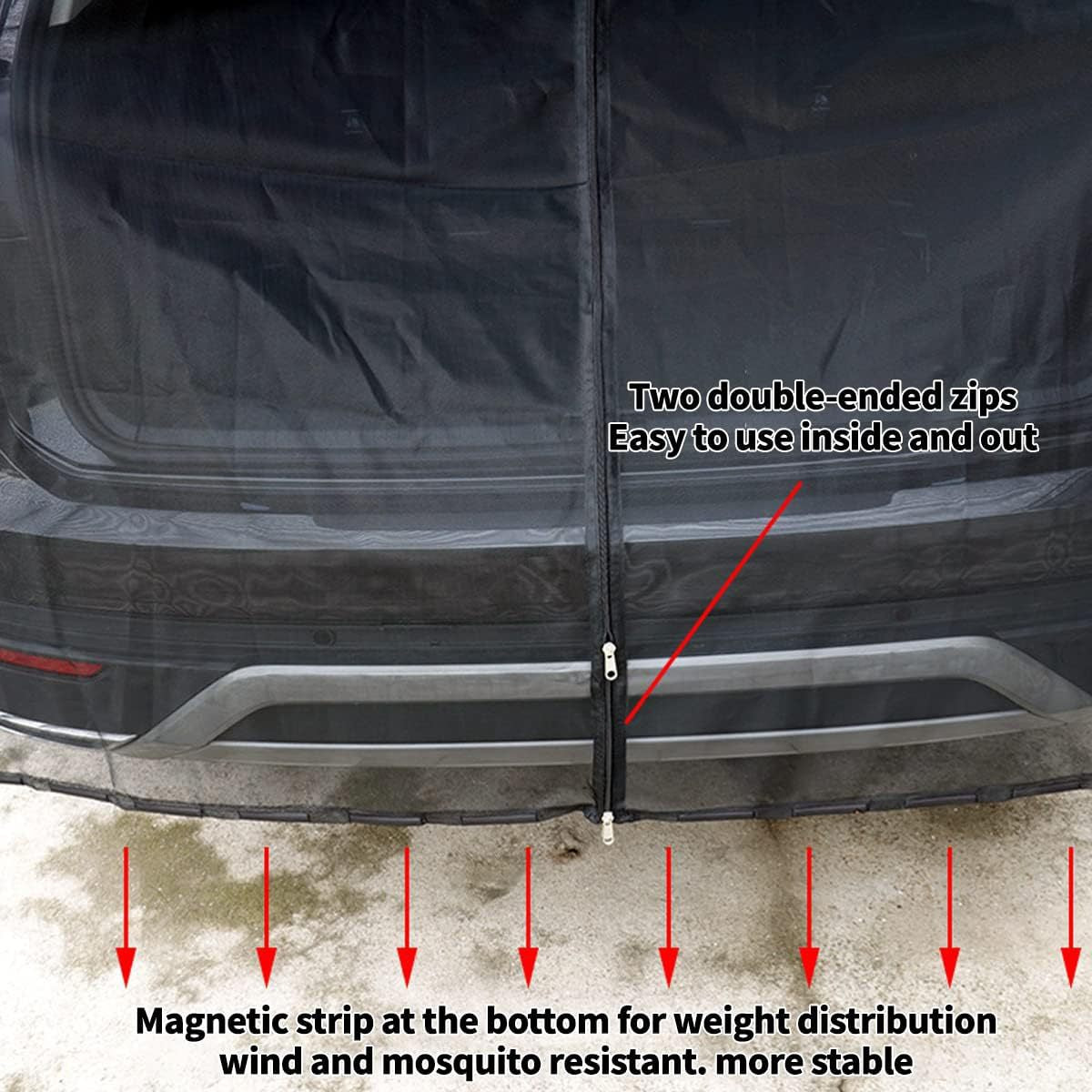 Size M Black Magnetic Car Window Sun Shade Screens & SUV Tailgate Mosquito Net Set - Breathable Bug Protection