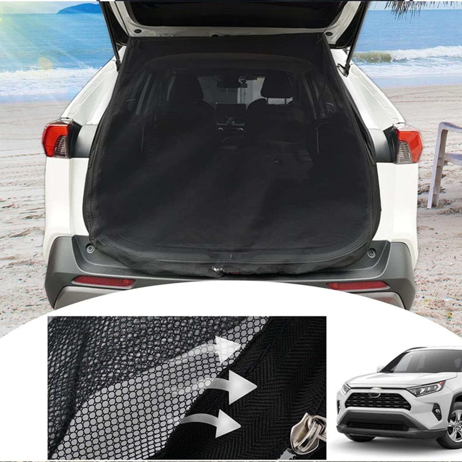 Size S Black Tailgate Mosquito Net Screen - Magnetic Bug Protection for Boot Opening