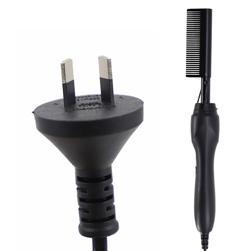 Black Electric Hot Comb Hair Straightener - Fast Heating Styling Tool with 3 Temp Settings &amp; Anti-Scald Guard