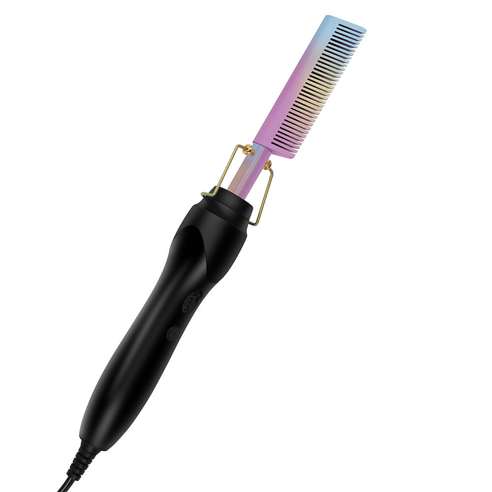 Colorful Electric Hot Comb Hair Straightener - Fast Heating Styling Tool with 3 Temp Settings &amp; Anti-Scald Guard