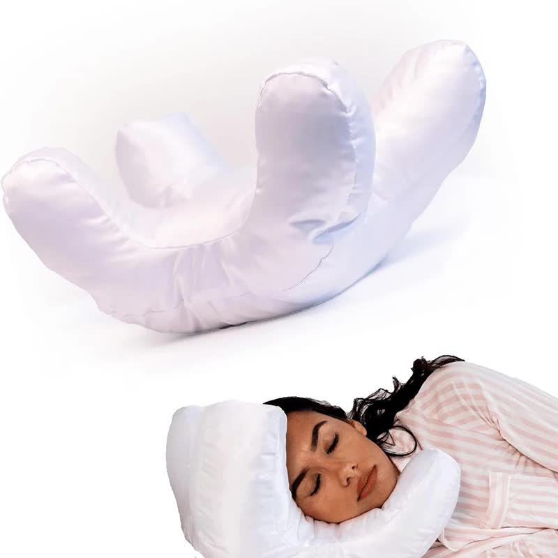 White Beauty Sleep Pillow - Contoured Memory Foam Pillow for Face & Neck Support
