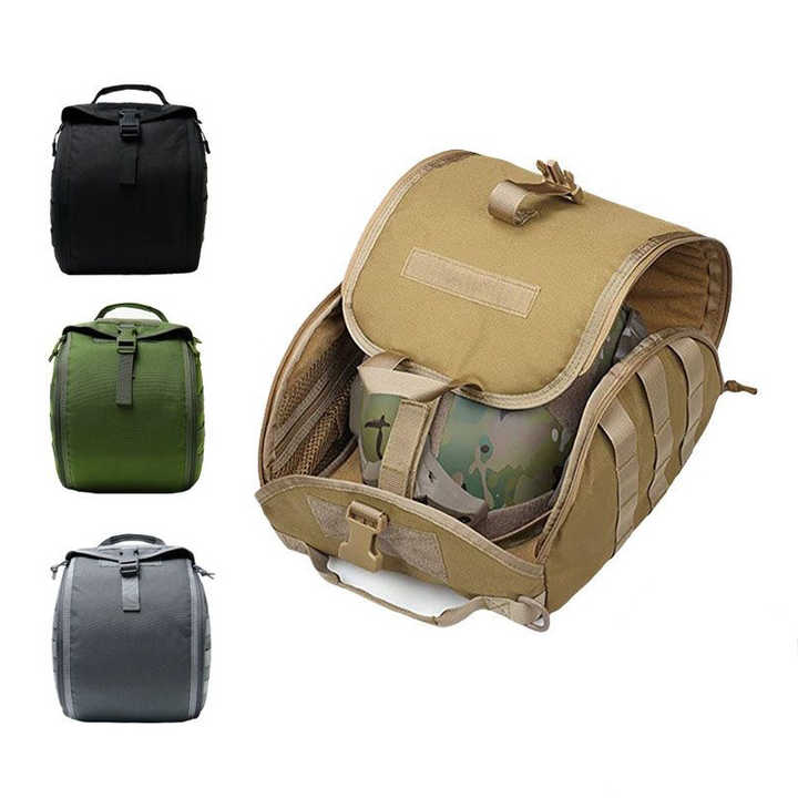 Khaki Tactical Helmet Bag & Utility Pouch - Padded MOLLE Gear Storage Carrier