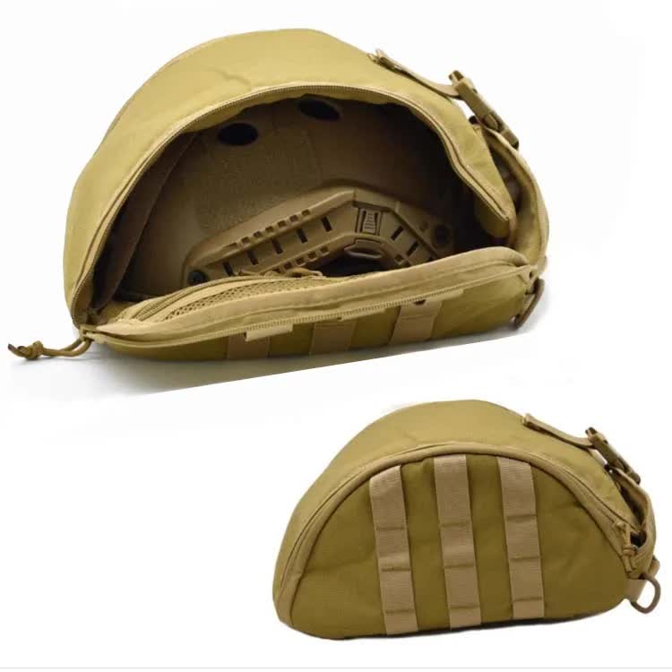 Khaki Tactical Helmet Bag & Utility Pouch - Padded MOLLE Gear Storage Carrier