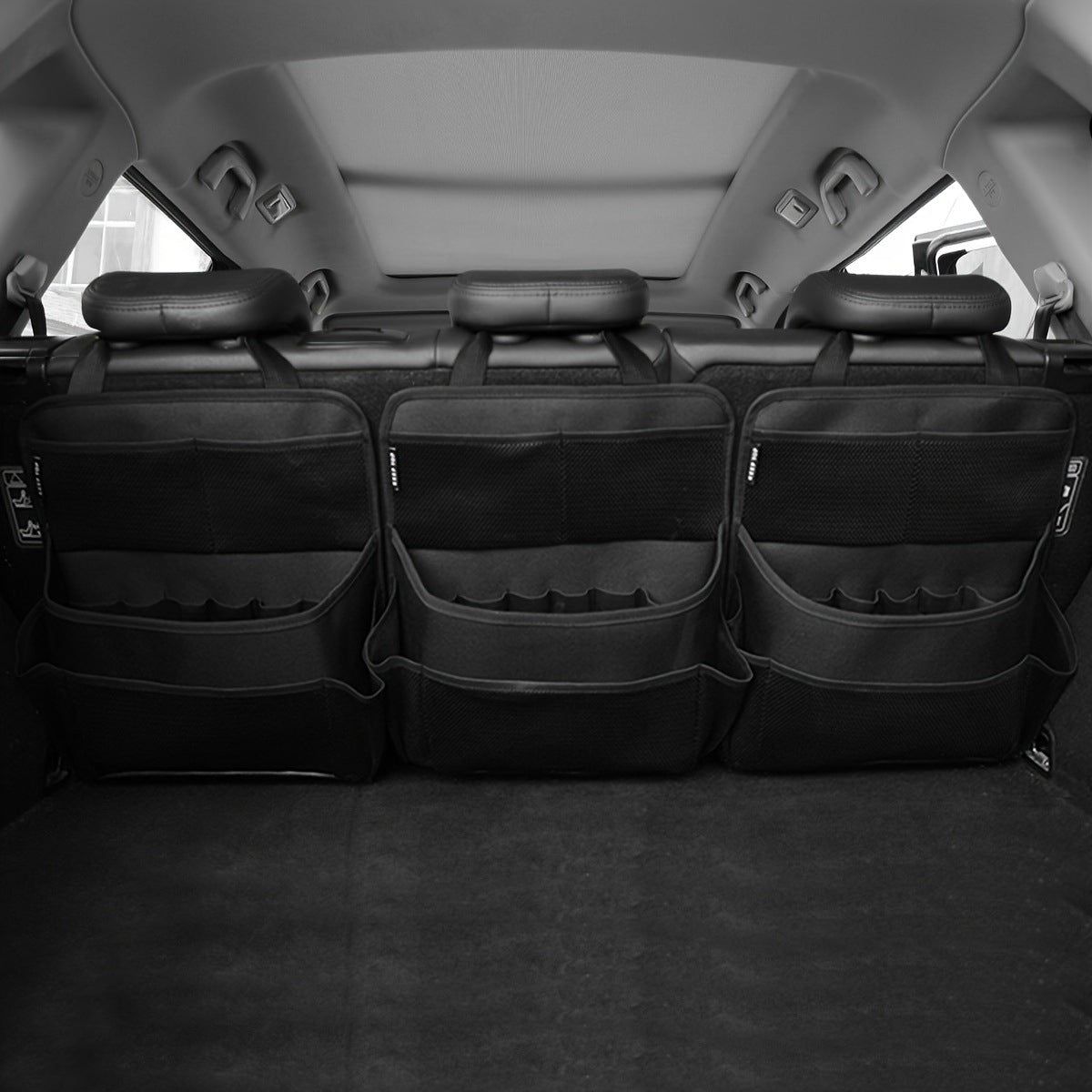 3 Pcs Black Premium Car Back Seat &amp; Trunk Organizer - Multi-Pocket Hanging Storage Bag