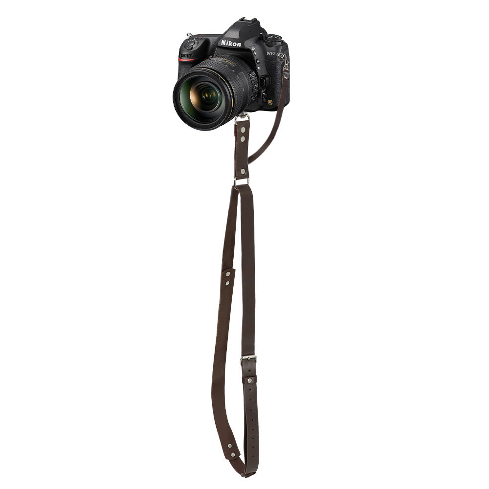 Coffee Adjustable Genuine Leather Camera Strap - Crossbody Shoulder Sling for DSLR/SLR(The camera is a prop and is not included)