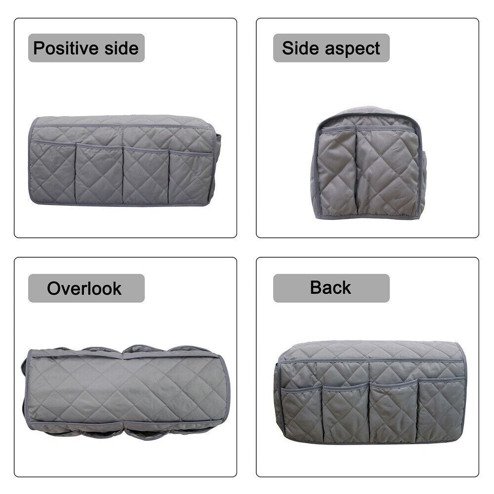 2 Pcs Blue Quilted Sofa Armrest Organizer Caddy - Multi-Pocket Remote Control Holder Bag
