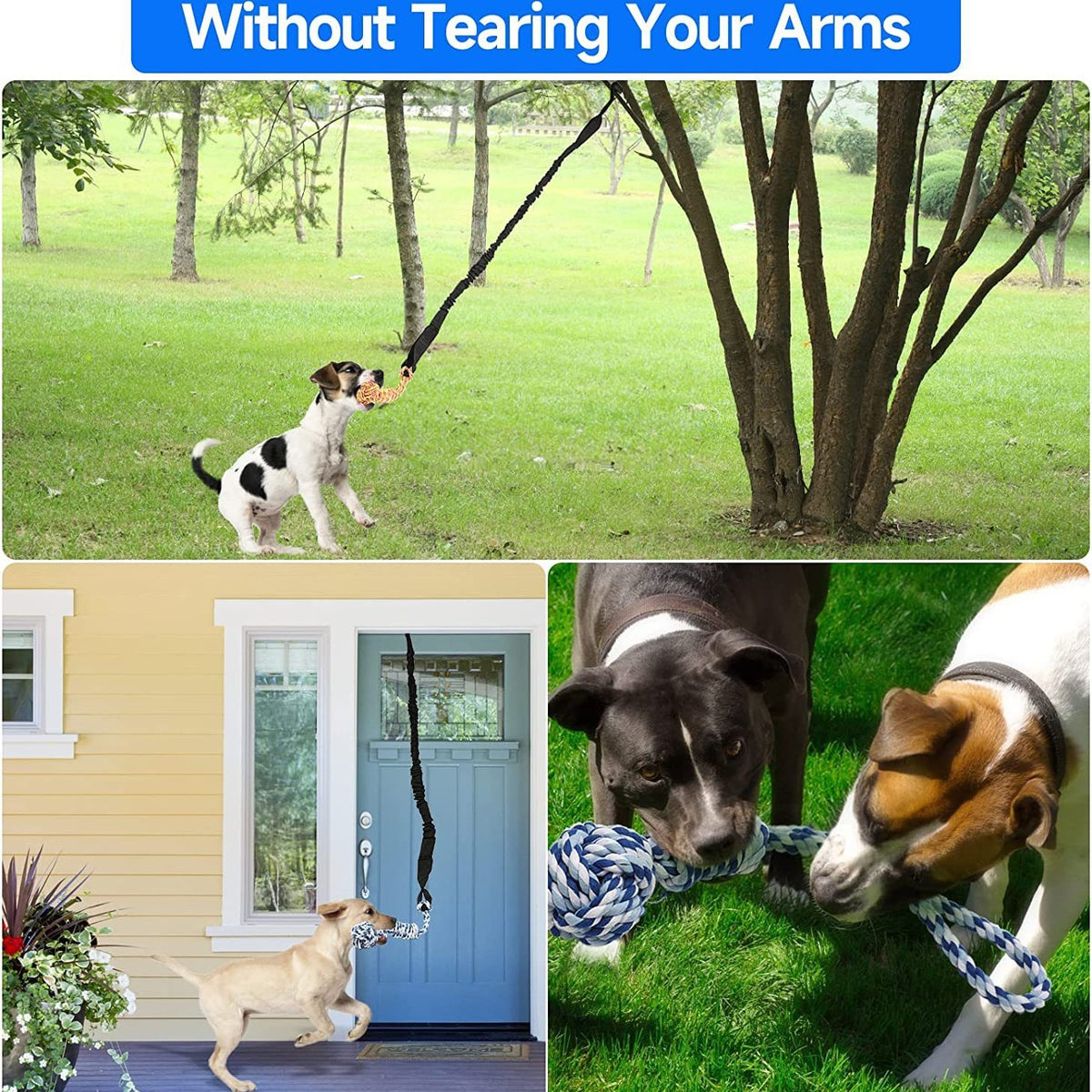 Grey And Colored Cotton Balls Interactive Bungee Dog Tug Toy - Hanging Rope Ball for Solo Play & Exercise