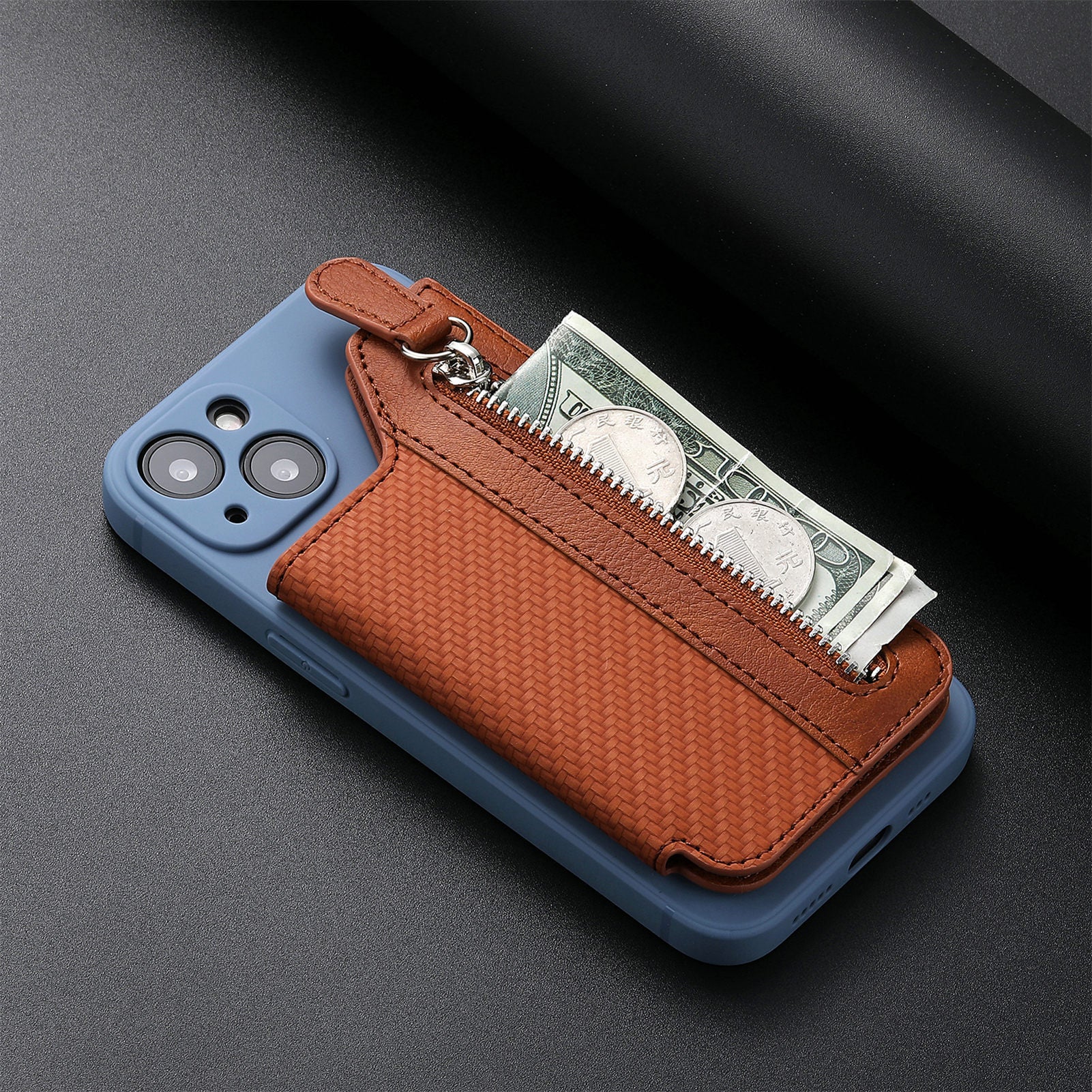 2 Pcs Black Multifunction Stick-On Phone Wallet - PU Leather Card Holder with Zipper & Flip Cover