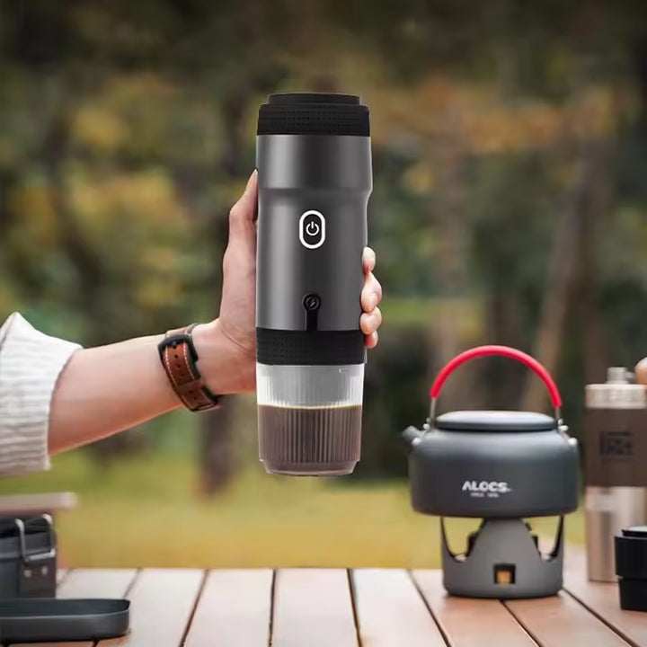 Silver 3-in-1 Portable Electric Espresso Maker - Rechargeable Travel Coffee Machine for Capsules & Ground Coffee