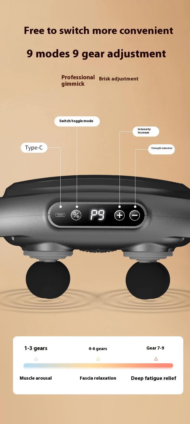 Dark Grey Advanced 6-Head Percussion Massager with Heat - Rechargeable Deep Tissue Muscle Relief Gun
