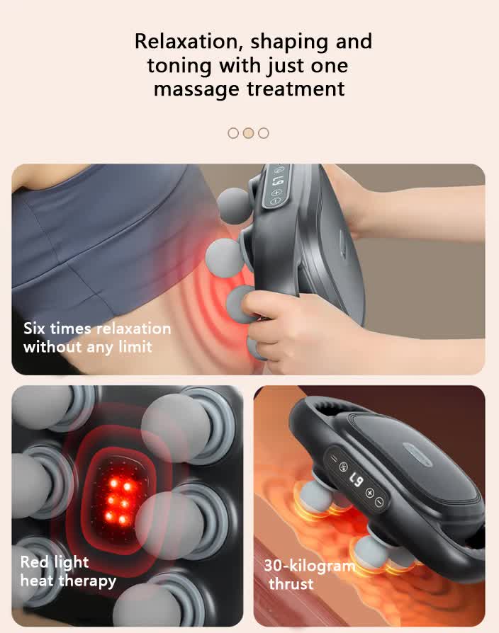 Dark Grey Advanced 6-Head Percussion Massager with Heat - Rechargeable Deep Tissue Muscle Relief Gun