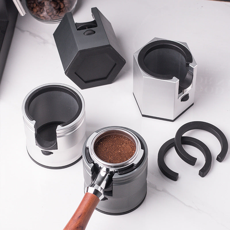 Dark Grey Round Professional Aluminum Espresso Tamping Station - Adjustable Portafilter Holder Stand