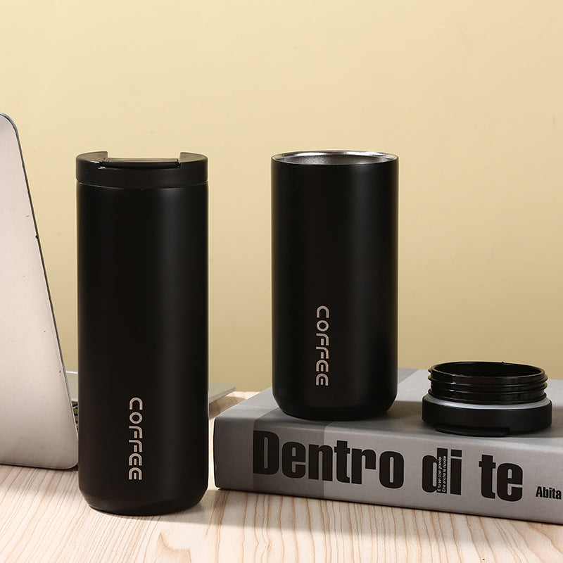 Black Sleek Insulated Stainless Steel Coffee Tumbler Set (400ml &amp; 500ml) - One-Touch Lid Travel Mugs