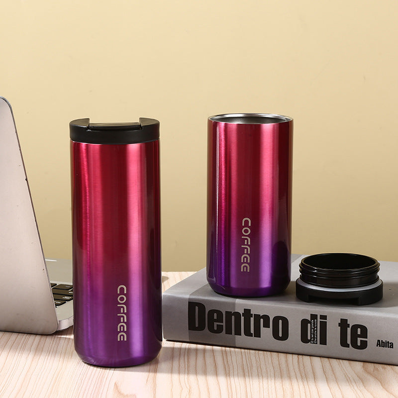 Red And Purple Gradient Color Sleek Insulated Stainless Steel Coffee Tumbler Set (400ml &amp; 500ml) - One-Touch Lid Travel Mugs