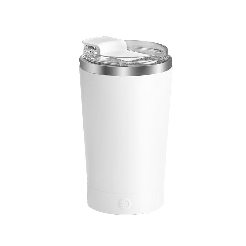White 316 Stainless Steel Rechargeable Electric Self-Stirring Mug - 420ml Automatic Mixing Cup with Magnetic Rotor