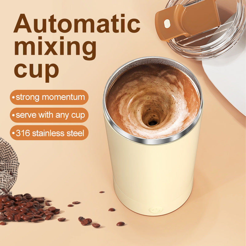 White 316 Stainless Steel Rechargeable Electric Self-Stirring Mug - 420ml Automatic Mixing Cup with Magnetic Rotor