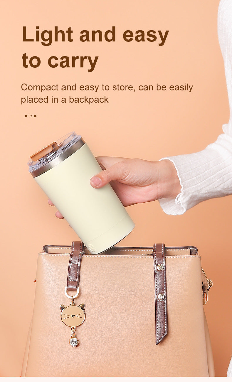 White 316 Stainless Steel Rechargeable Electric Self-Stirring Mug - 420ml Automatic Mixing Cup with Magnetic Rotor