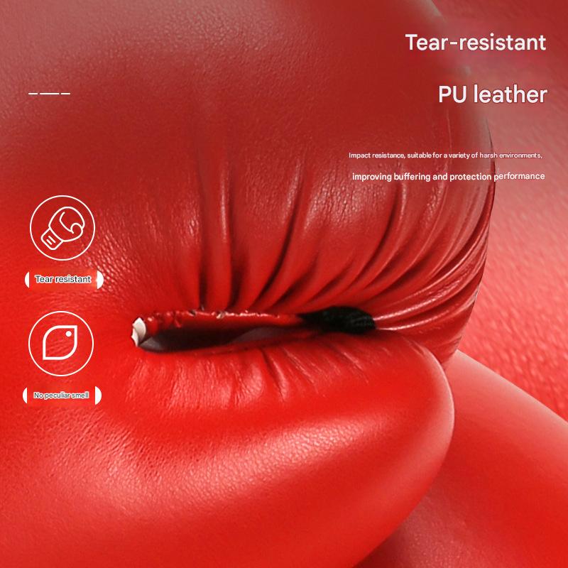 Red And Silver Durable 10oz PU Leather Boxing Gloves - Padded & Ventilated for Training