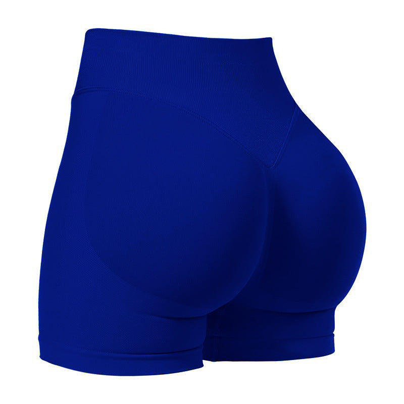 XXL Blue High-Elastic Hip Yoga Shorts - Seamless Mid-Intensity Pilates Workout Shorts