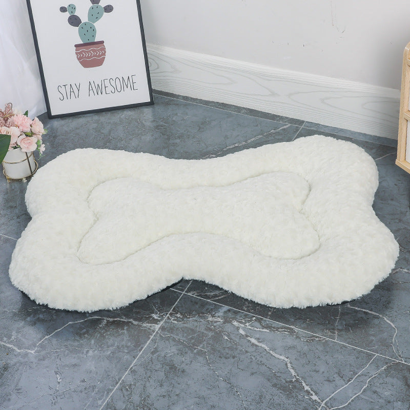 M White Rose Velvet Fish Scale Pet Bed - Creative Bone-Shaped Soft and Cozy Dog &amp; Cat Nest