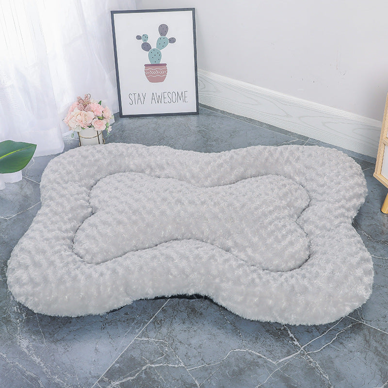 L Grey Rose Velvet Fish Scale Pet Bed - Creative Bone-Shaped Soft and Cozy Dog &amp; Cat Nest
