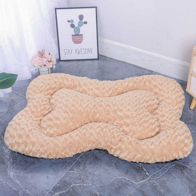 L Gold Rose Velvet Fish Scale Pet Bed - Creative Bone-Shaped Soft and Cozy Dog &amp; Cat Nest
