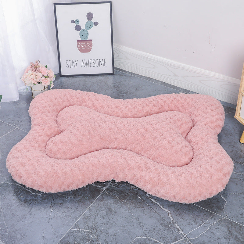 L Pink Rose Velvet Fish Scale Pet Bed - Creative Bone-Shaped Soft and Cozy Dog &amp; Cat Nest