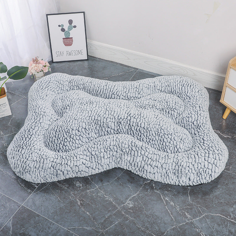 L Blue-grey Rose Velvet Fish Scale Pet Bed - Creative Bone-Shaped Soft and Cozy Dog & Cat Nest