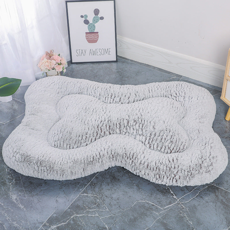 L Coffee Rose Velvet Fish Scale Pet Bed - Creative Bone-Shaped Soft and Cozy Dog &amp; Cat Nest