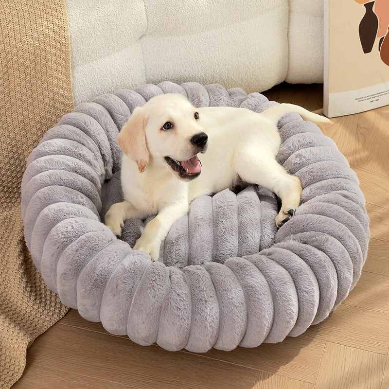 Grey Outer diameter 40cm Plush High-Weight Pet Bed - Cozy Velvet Cat &amp; Dog Nest with Soft Cushion