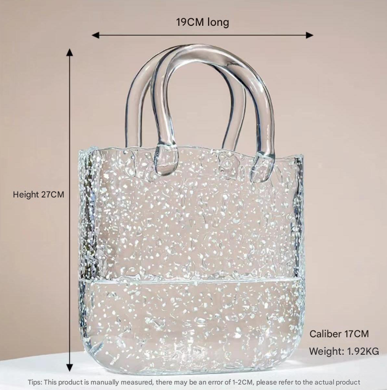 Large Tote Bubble Bag Luminous INS-Style Glass Vase Modern Minimalist Hydroponic Flower Holder Creative Desktop Decorative Floral Arrangement