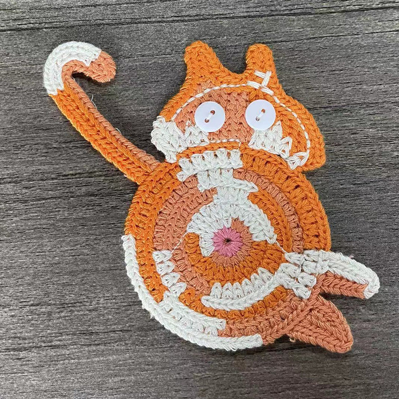 Orange Cat Butt Coasters 3-Piece Set - Cute Knitted Drink Coasters for Cat Lovers