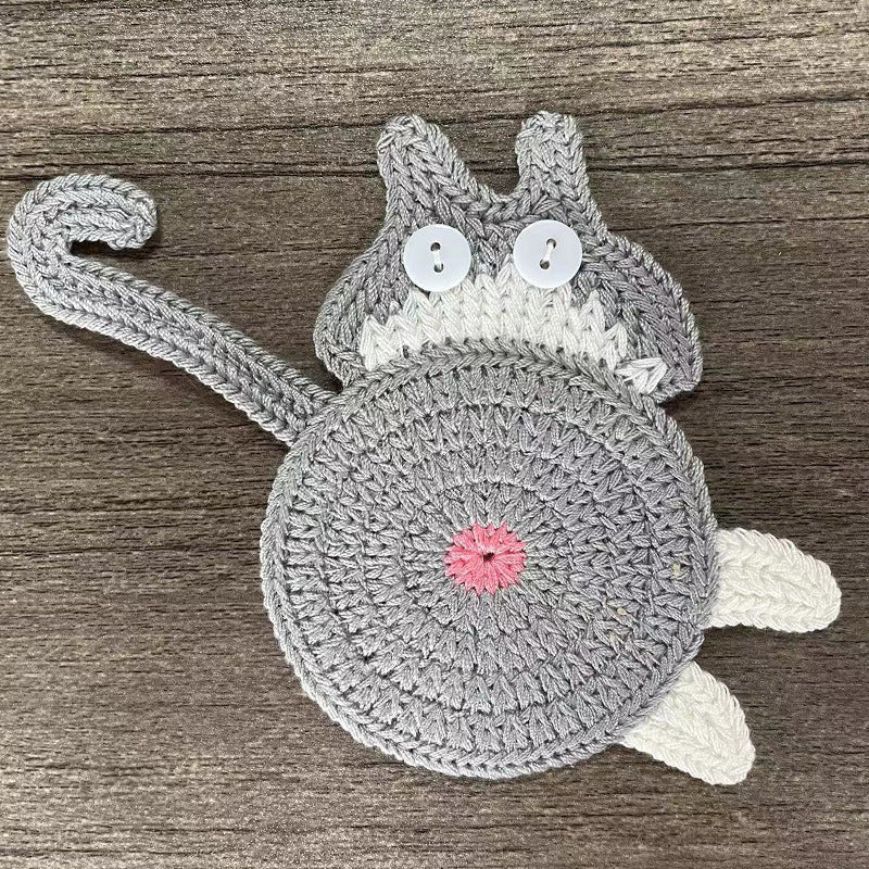 Grey-white Cat Butt Coasters 3-Piece Set - Cute Knitted Drink Coasters for Cat Lovers