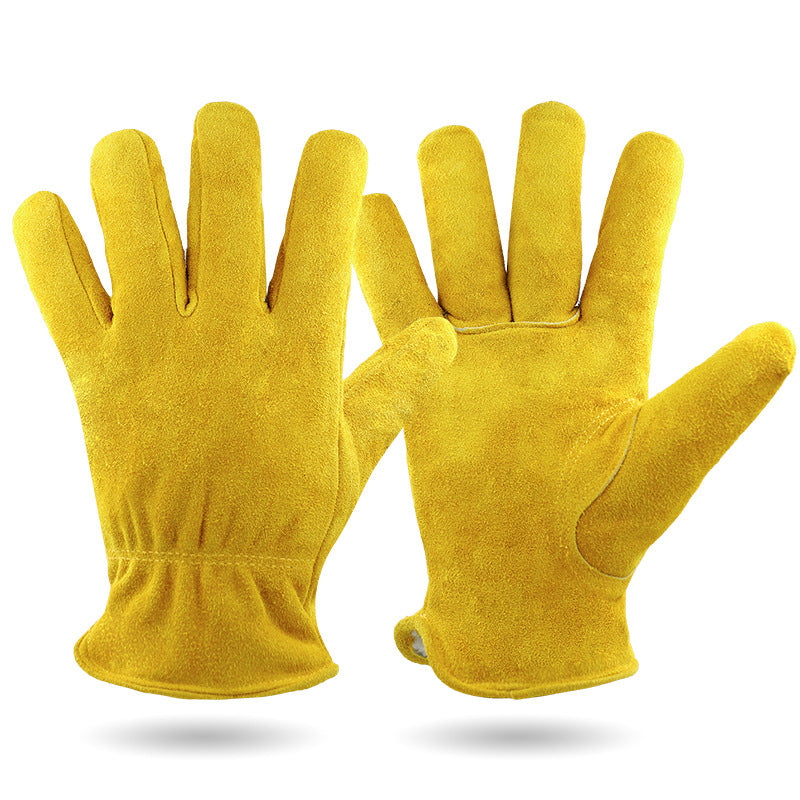 XL Yellow Durable Cowhide Work Gloves - Insulated Windproof Anti-Slip for Outdoor Handling &amp; Cycling