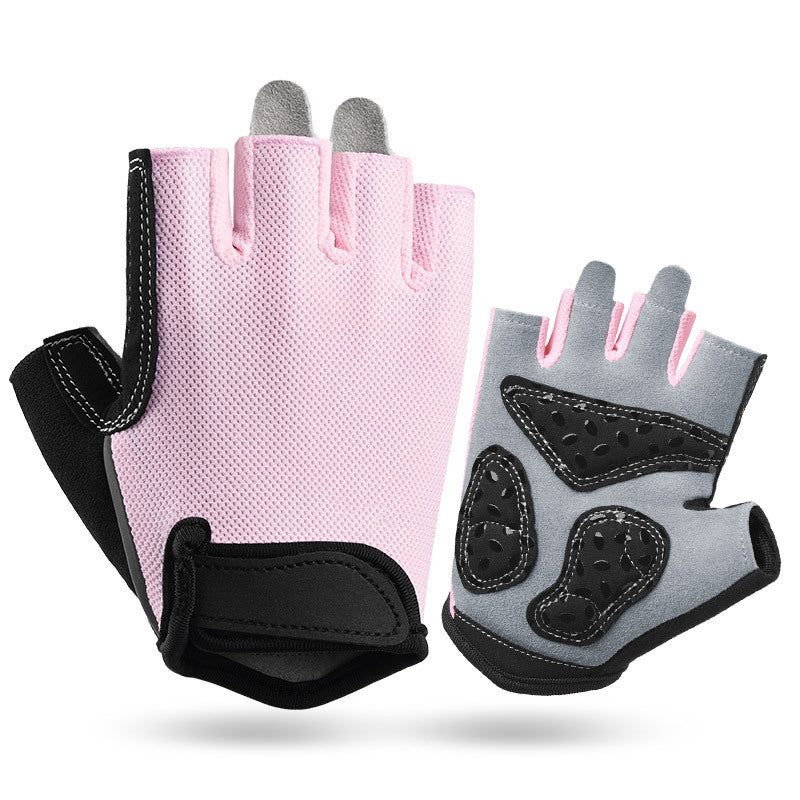 L Pink Women&#39;s Summer Cycling Gloves - Breathable Half-Finger Non-Slip Fitness Training Gloves for Weightlifting