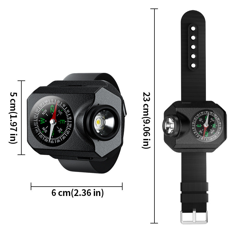XPG Wrist Light for Outdoor Camping - Rechargeable LED Running Light with Compass and Watch for Survival and Adventure