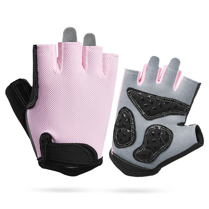 L Pink Children&#39;s Summer Cycling Gloves - Breathable Half-Finger Non-Slip Fitness Training Gloves for Weightlifting