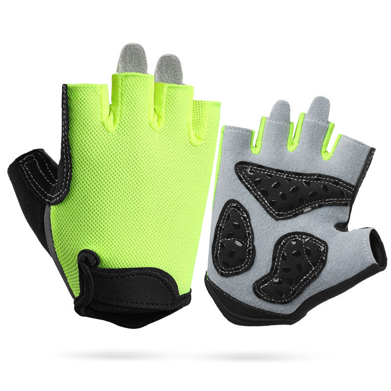L Green Children&#39;s Summer Cycling Gloves - Breathable Half-Finger Non-Slip Fitness Training Gloves for Weightlifting