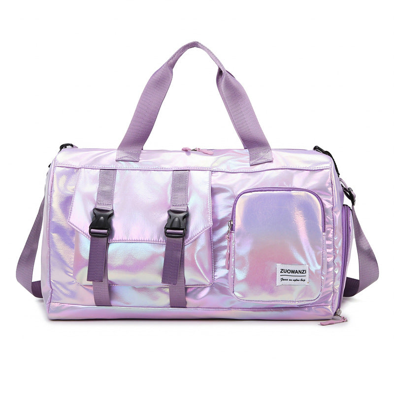 Light Purple Iridescent Gym Bag with Wet-Dry Separation - Large Capacity Travel and Fitness Duffel