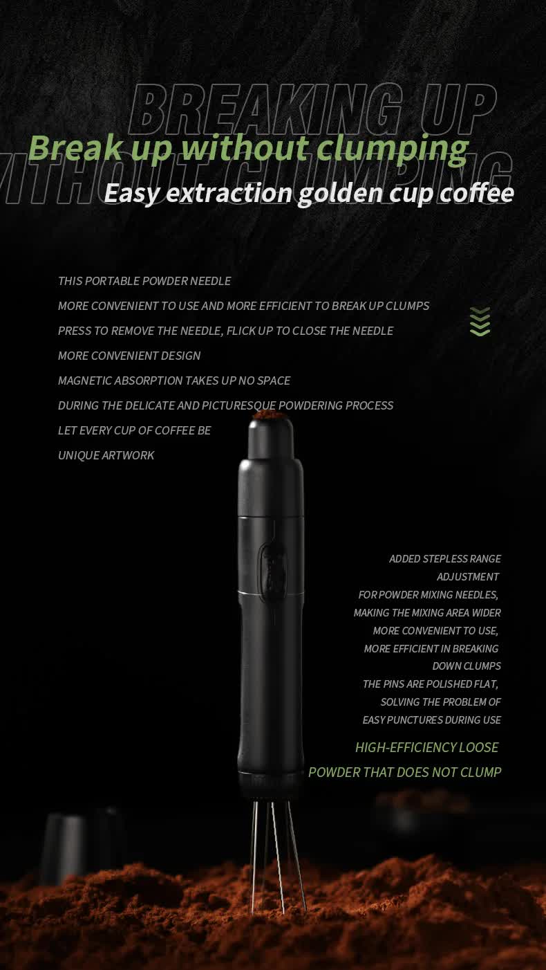 Black Telescopic Magnetic Stainless Steel Coffee Tamper Needle - Espresso Powder Distributor