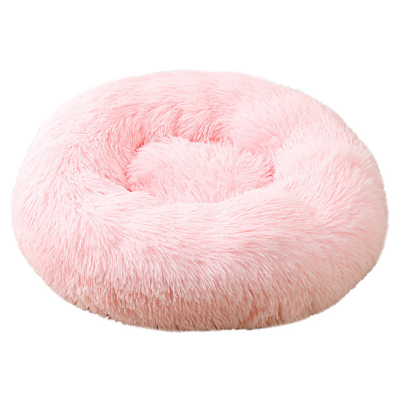 Pink 50cm Cozy Round Pet Bed - Plush Cat &amp; Dog Bed with Non-Slip Base, Machine Washable