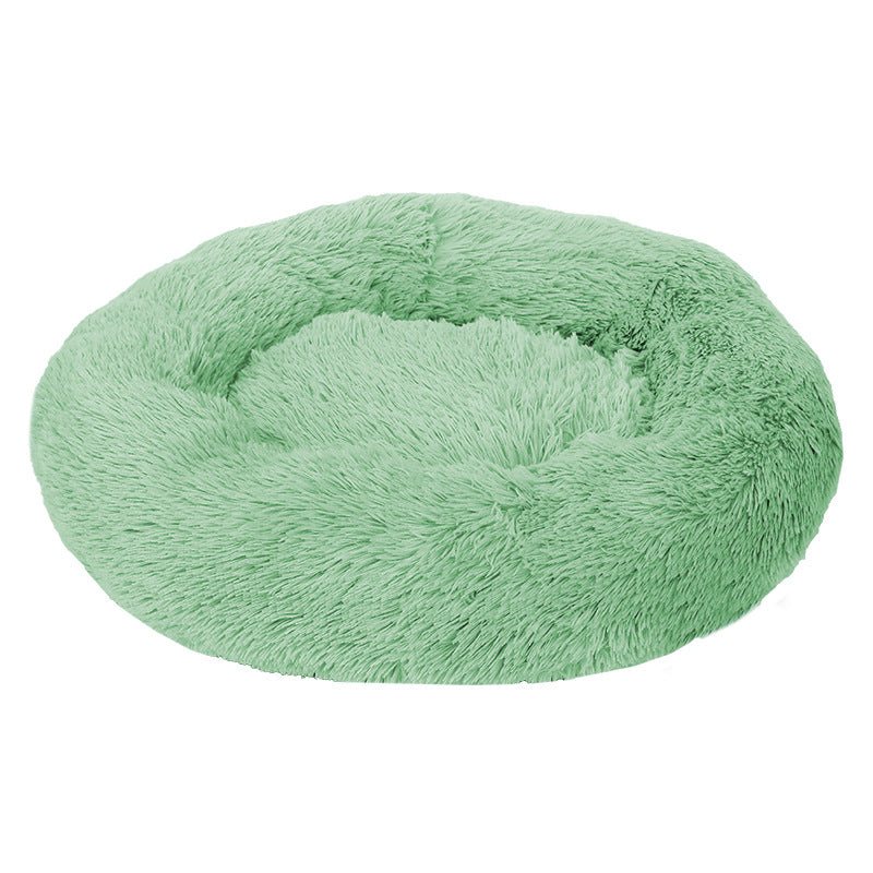 Green 50cm Cozy Round Pet Bed - Plush Cat &amp; Dog Bed with Non-Slip Base, Machine Washable